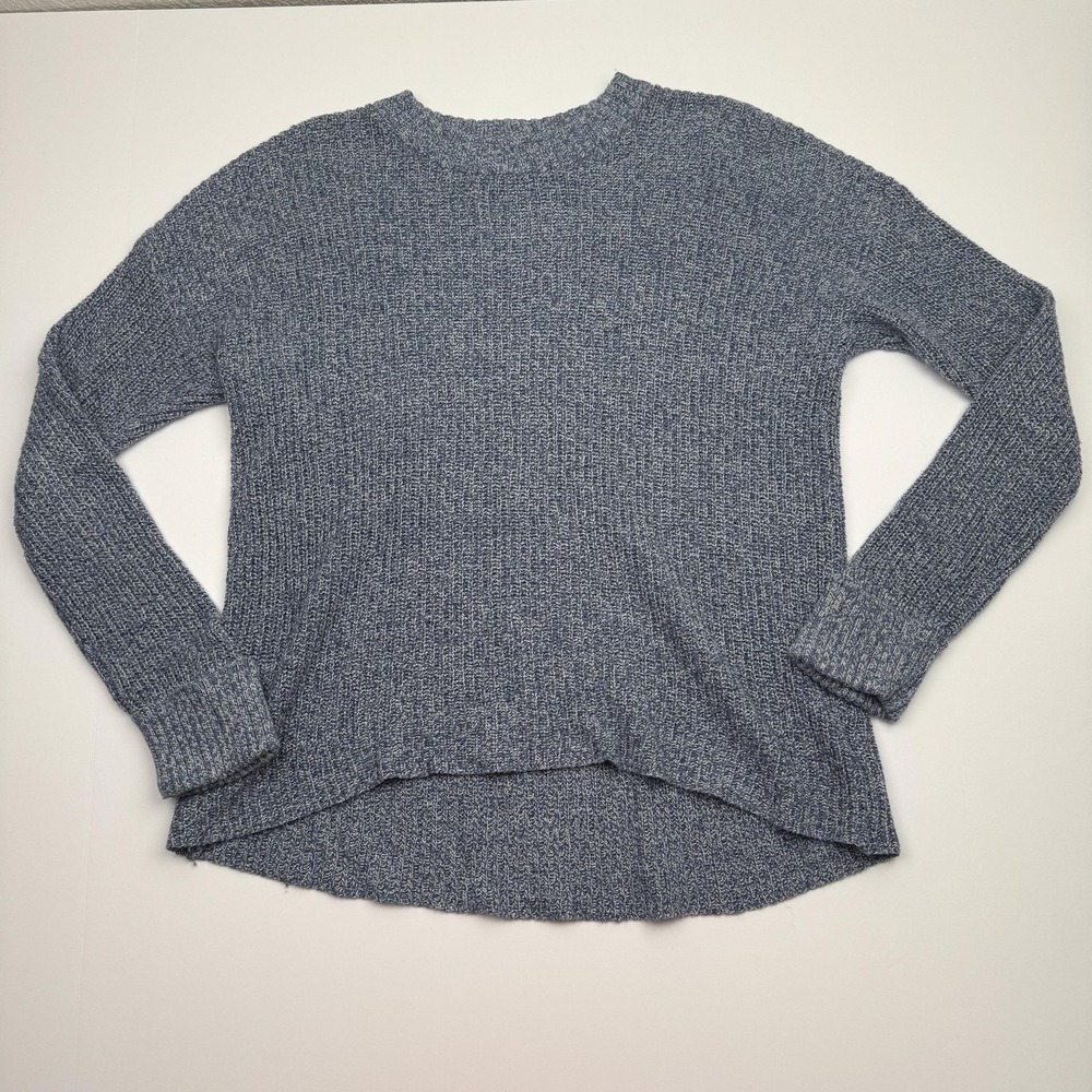 American Eagle Sweater Womens XS Blue Heathered Ribbed Knit Crewneck Hi-Low Hem